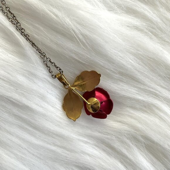 RED ROSE NECKLACE VINTAGE - Picture 5 of 8